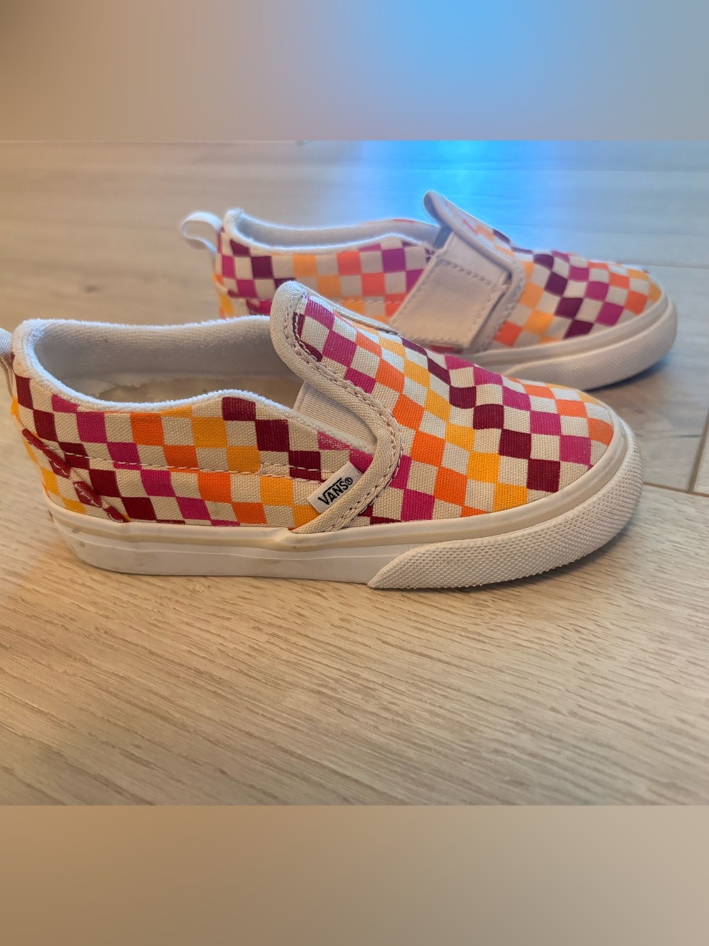 Vans Kids Checkerboard Slip-On Sneakers in Pink, Orange, Yellow, Burgundy